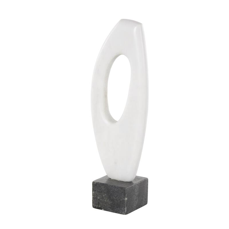 White Marble Angled Cutout Abstract Decorative Sculpture with Black Block Base