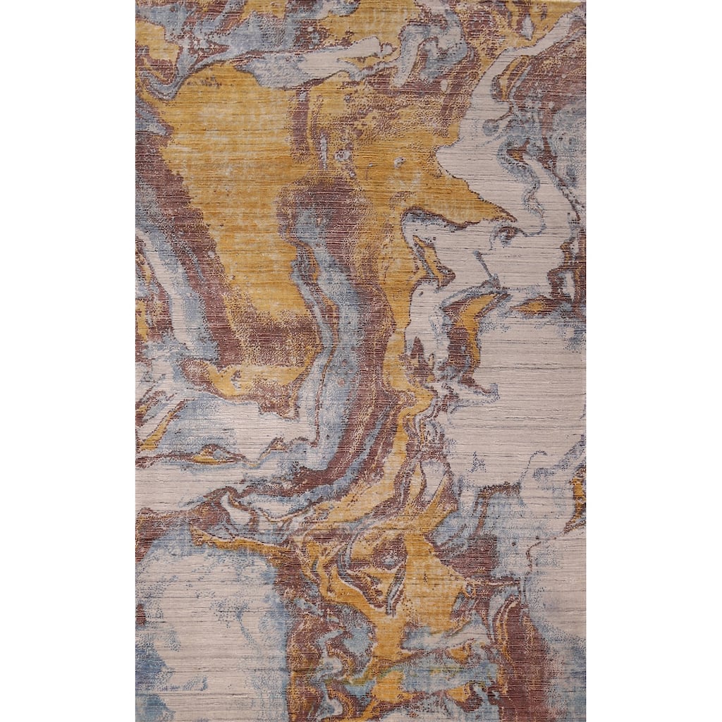 Contemporary Oriental Area Rug Hand-Knotted Modern Wool Carpet - 5'0" X 8'0"