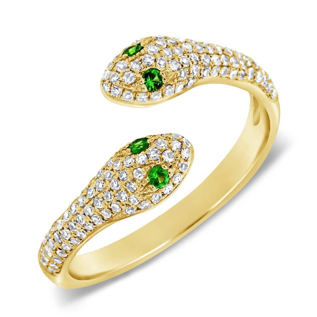 Joelle Collection Pave Snake Ring Diamond 1/3 ct. & Tsavorite 14K Gold Ring Size 6.5