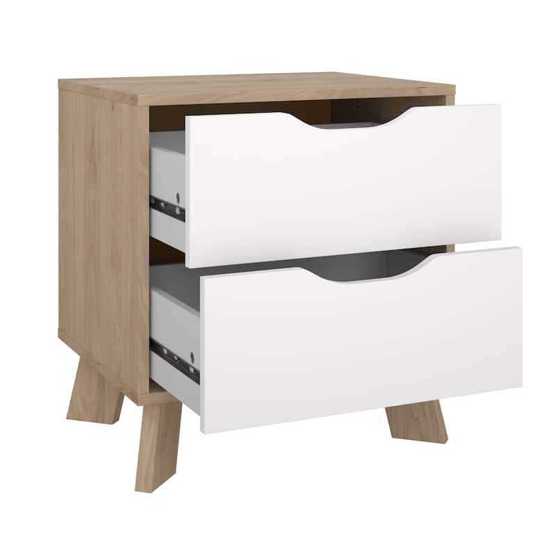 Porch & Den Ikast 2 Drawer Nightstand, Jackson Hickory/White