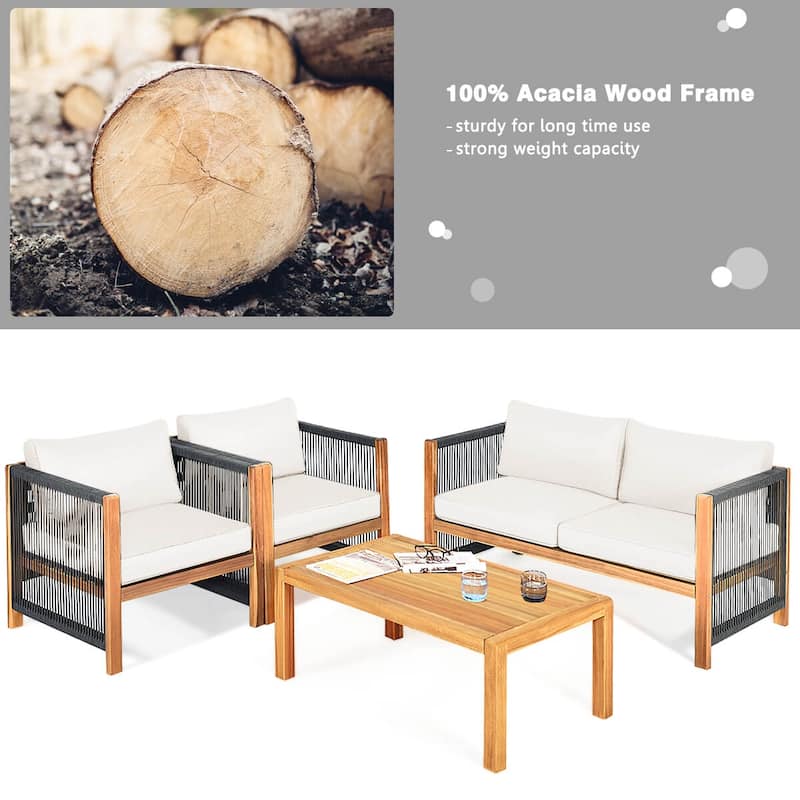 Costway 8 PCS Wood Outdoor Patio Furniture Set with Cushions White Red - See Details