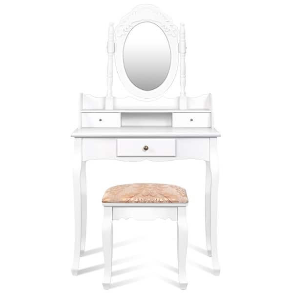 White Vanity Makeup Dressing Table With Rotating Mirror 3 Drawers On Sale Overstock 28422352