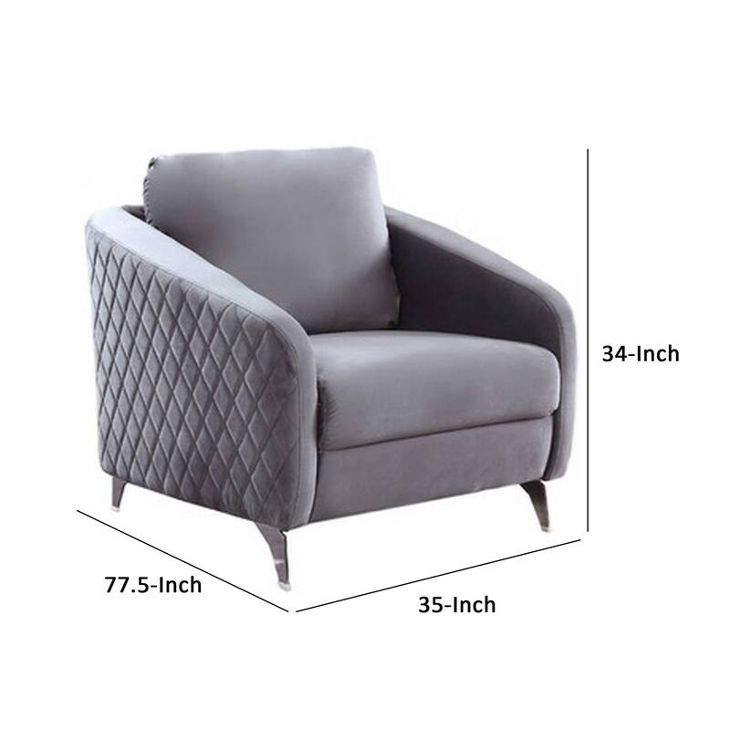 Hida 3 Piece Sofa, Loveseat, and Chair Set, Diamond Stitching, Gray Velvet