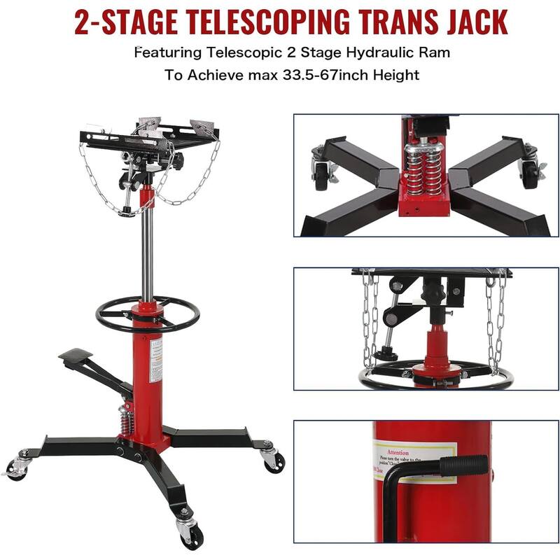1322lbs Capacity Single-Column Plunger Hydraulic Transmission Jack