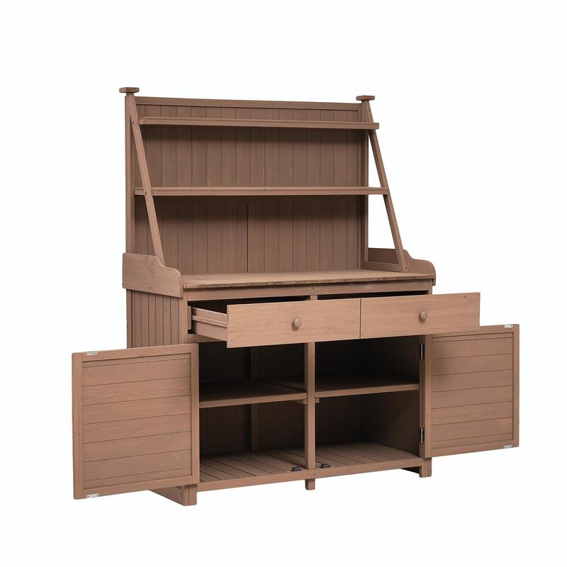 65-inch Garden Potting Bench - Fir Wood Workstation with Storage Shelf, Drawer