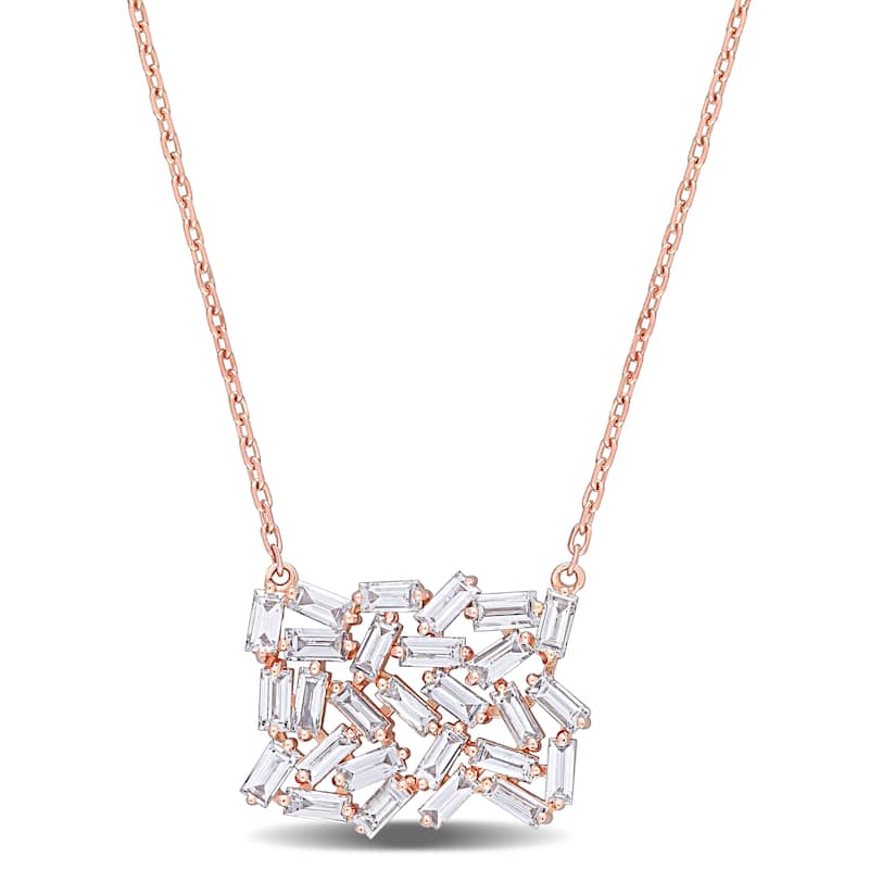 Miadora 14k Rose Gold 7/8ct TDW Baguette-cut Diamond Cluster Station Necklace - 12.4 mm x 16 inch x 15.7 mm