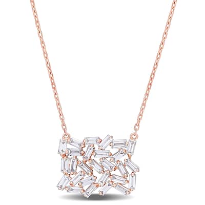 Miadora 14k Rose Gold 7/8ct TDW Baguette-cut Diamond Cluster Station Necklace - 12.4 mm x 16 inch x 15.7 mm