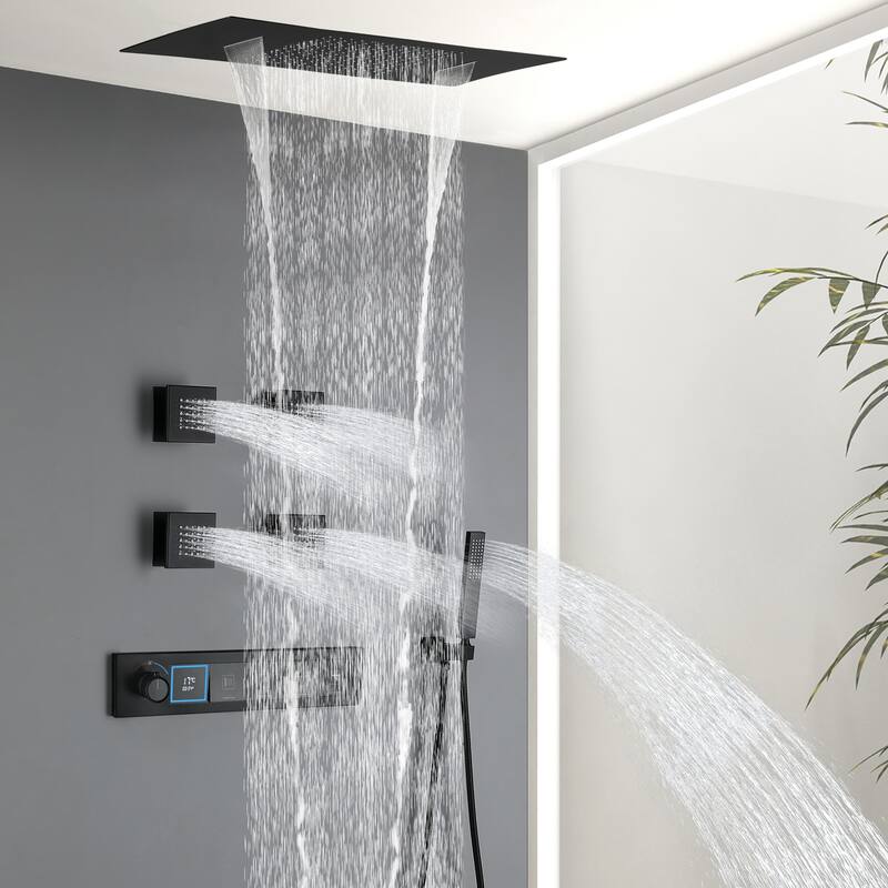 Modland Square Digital Rain and Waterfall Shower System with High-pressure Handheld Showerhead & 4 Massage Jets