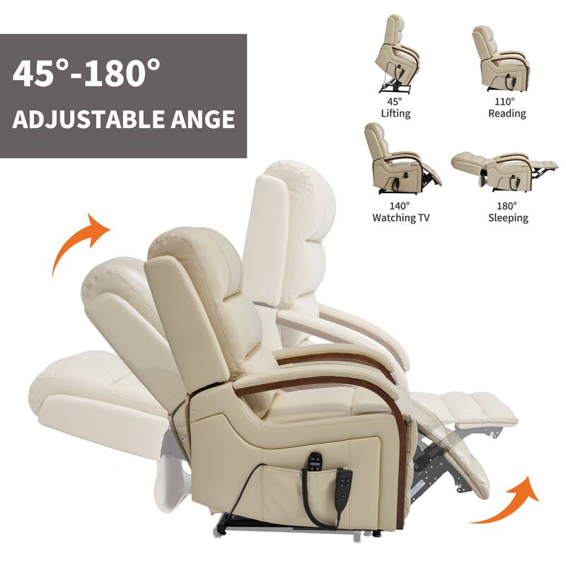Dual Motor Power Lift Recliner with Heat Massage and Solid Wood Armrests