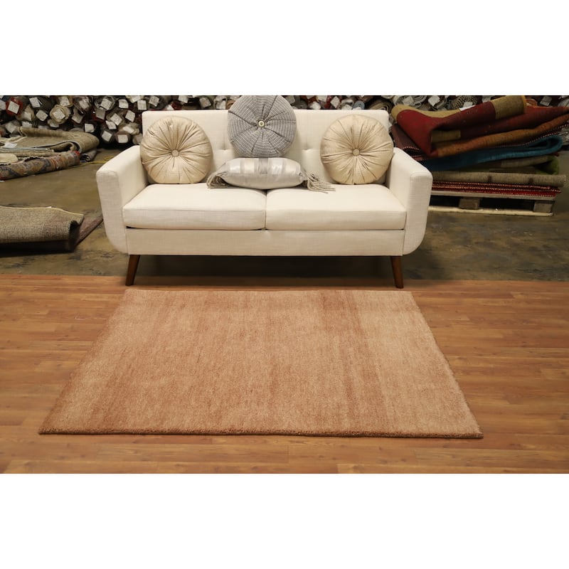 Hand Knotted Oriental 100% Wool Carpet Modern Solid Brown Gabbeh Area Rug - 4' 10'' X 3' 9''