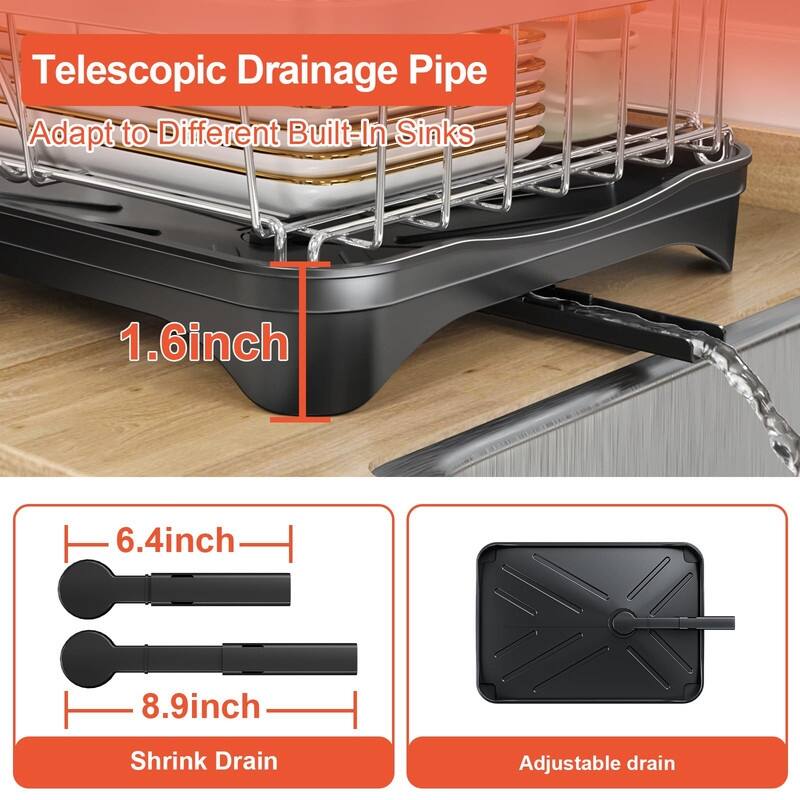 Stainless Steel Dish Drying Rack with Drain Tray & Cup Holder