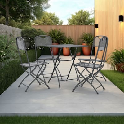 5pc Garden Patio Chair and Table Set, Dark Gray Foldable Mesh Metal