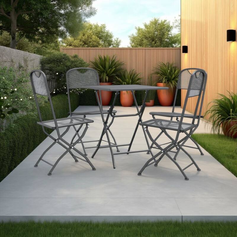 5pc Garden Patio Chair and Table Set, Dark Gray Foldable Mesh Metal