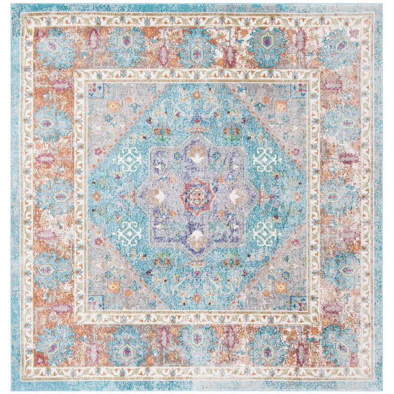 SAFAVIEH Aria Silla Vintage Boho Oriental Rug - 6'5" Square - Blue/Creme