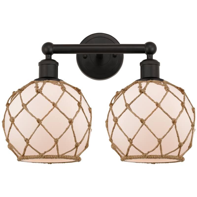 Innovations Lighting Endless Possibilities Edison - Farmhouse Rope - 2 Light 17" Bath Vanity Light - White Glass with Brown Rope/Oil Rubbed Bronze