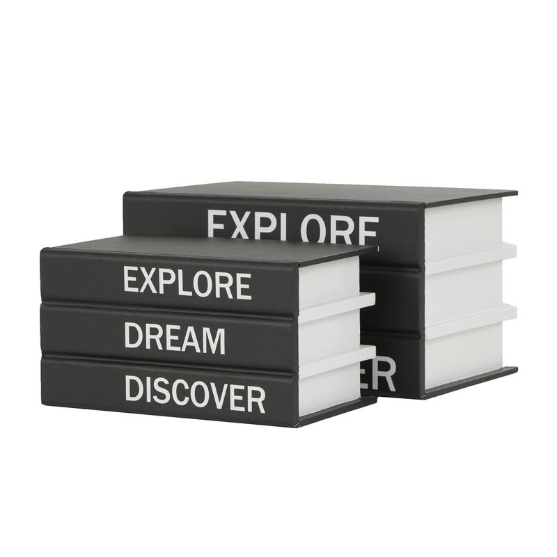 Canvas Decorative Box with White Explore, Dream, Discover Text - Set of 2 Black - Roche River Decor