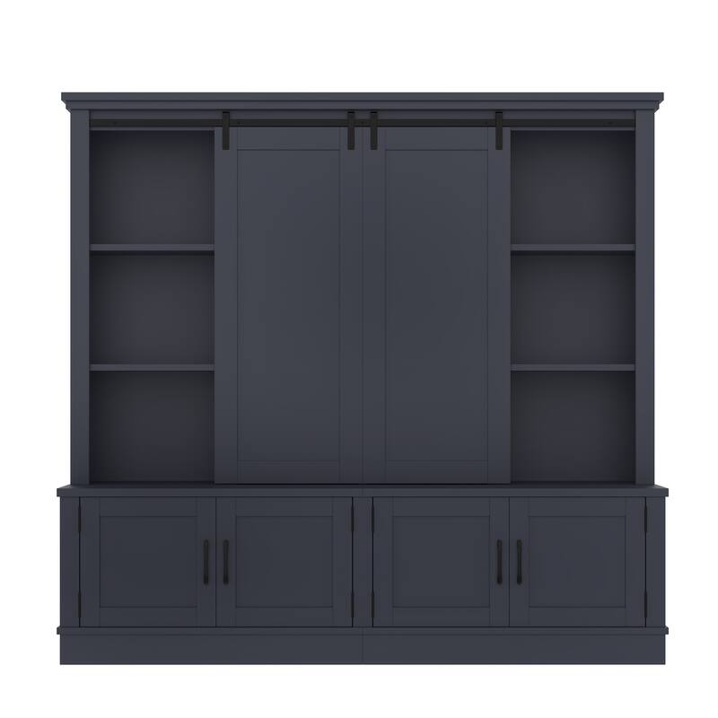 Roomfitters Large Entryway Hall Tree with Sliding Barn Door, Storage Cabinet with Shelves and Shoe Rack