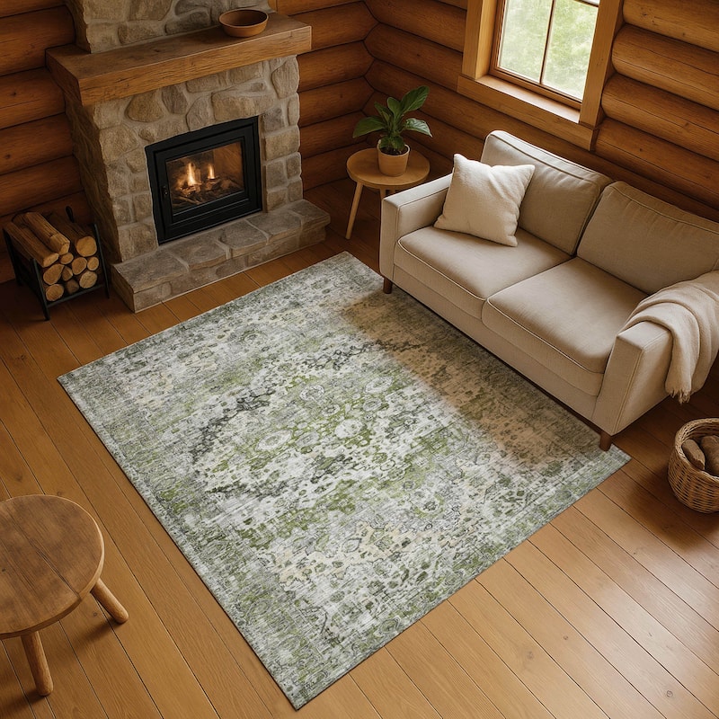 Premium Washable Super Soft Traditional Vintage Mayfield Rug - Aloe - 5' x 7'6"