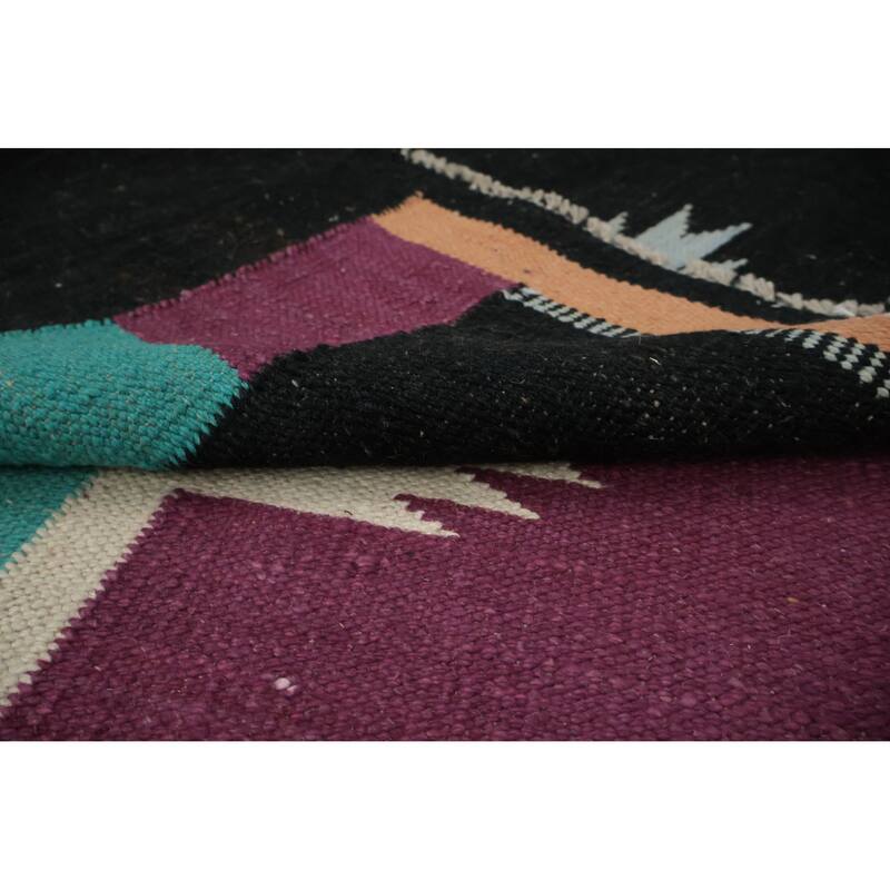 Hand Woven Oriental 100% Wool Carpet Southwestern Tribal Black Kilim Area Rug - 9' 10'' X 8' 4''