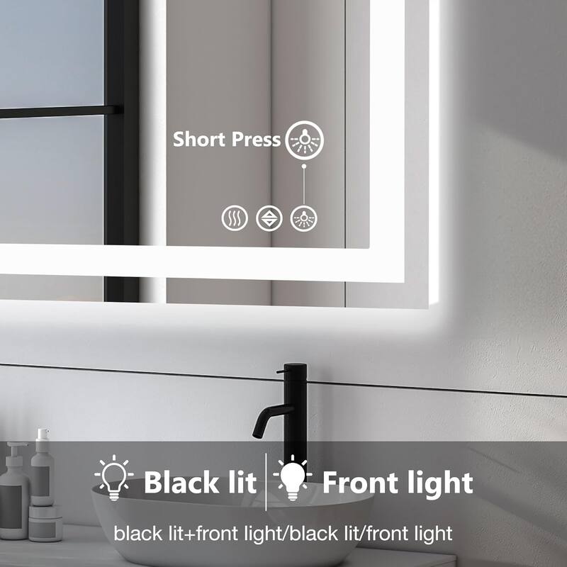 LED Bathroom Vanity Mirror for Wall with Anti-Fog, Dimmable Rectangle Mirrors with Front Light and Backlit, Memory Function