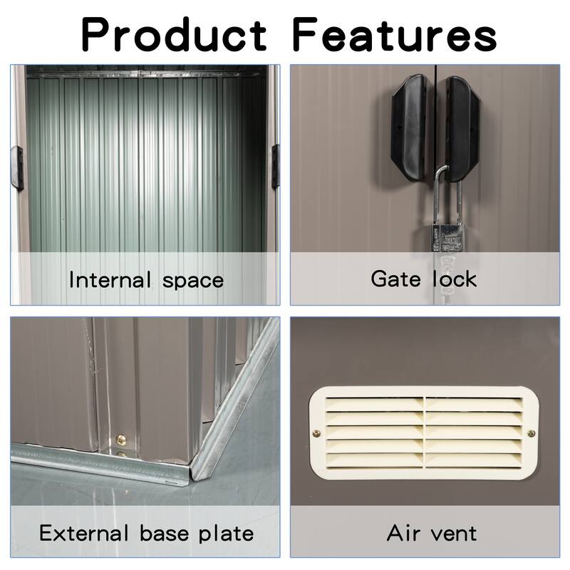 Waterproof Garden Shed Tool Shed with Double Hinged Lockable Doors, Rustproof Storage Shed Punched Vents