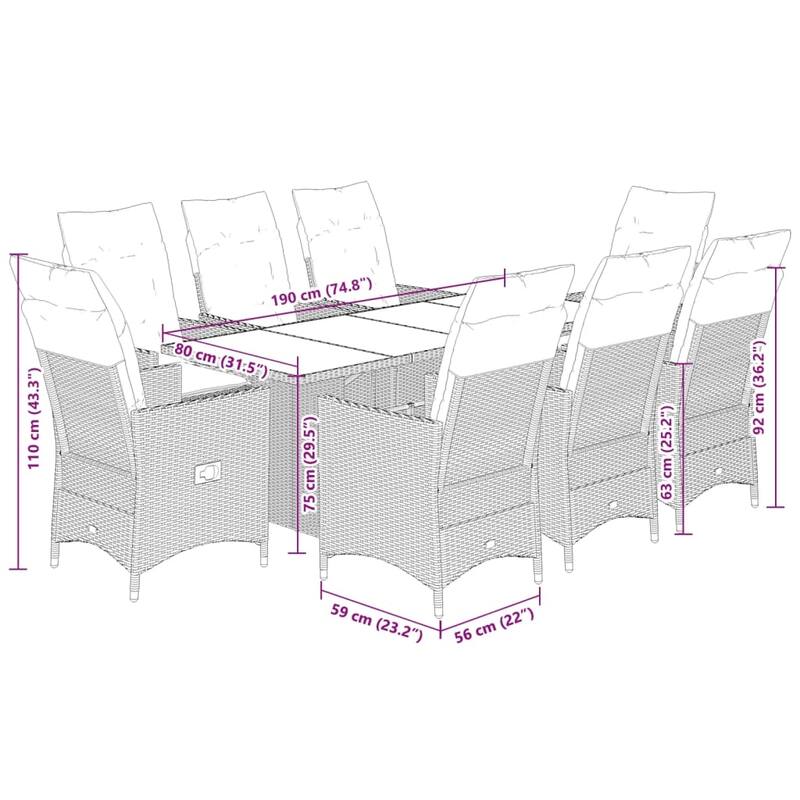 vidaXL Garden Dining Set Black, Cream White - 23.2 x 22.0 x 36.2 in