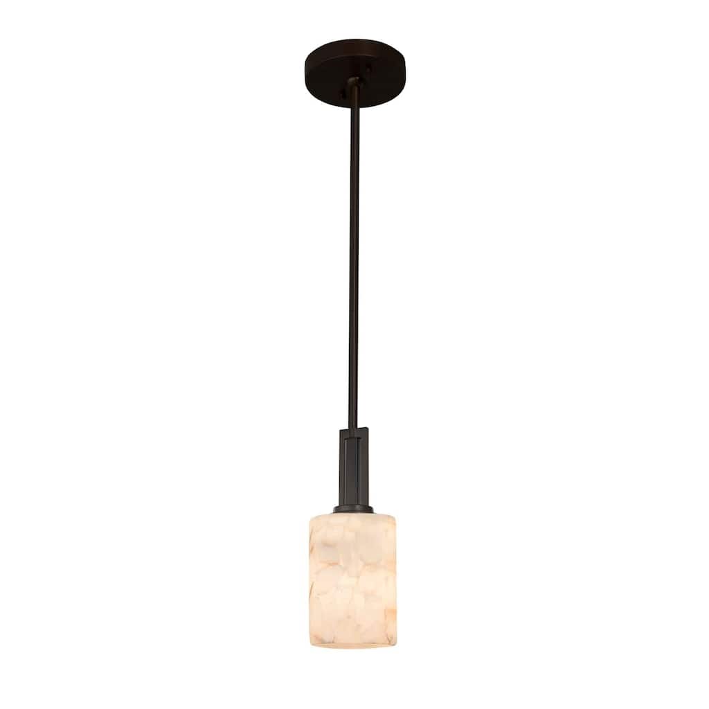 Alabaster Rocks! Era 1-light Matte Black Mini Pendant, Alabaster Rocks Cylinder w/ Flat Rim Shade