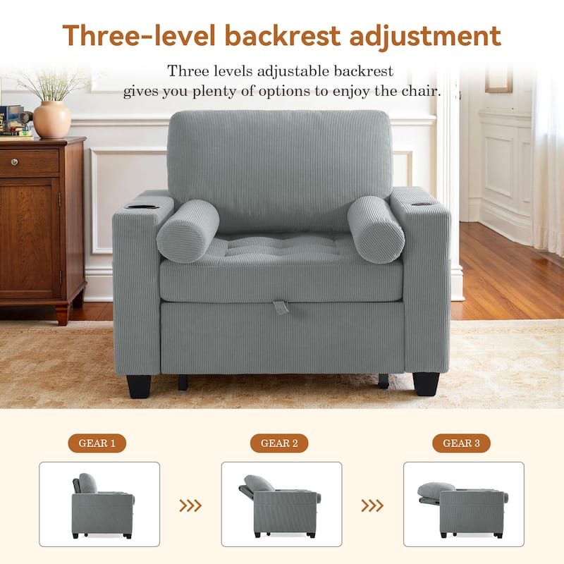 3-in-1 Adjustable Sleeper Sofa Bed Convertible Chair for Living Room