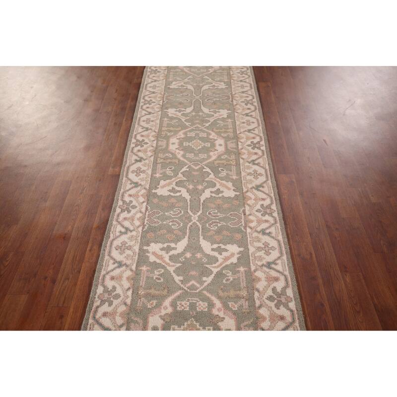 Green Oushak Oriental Runner Rug Handmade Wool Carpet - 2'7"x 9'11"