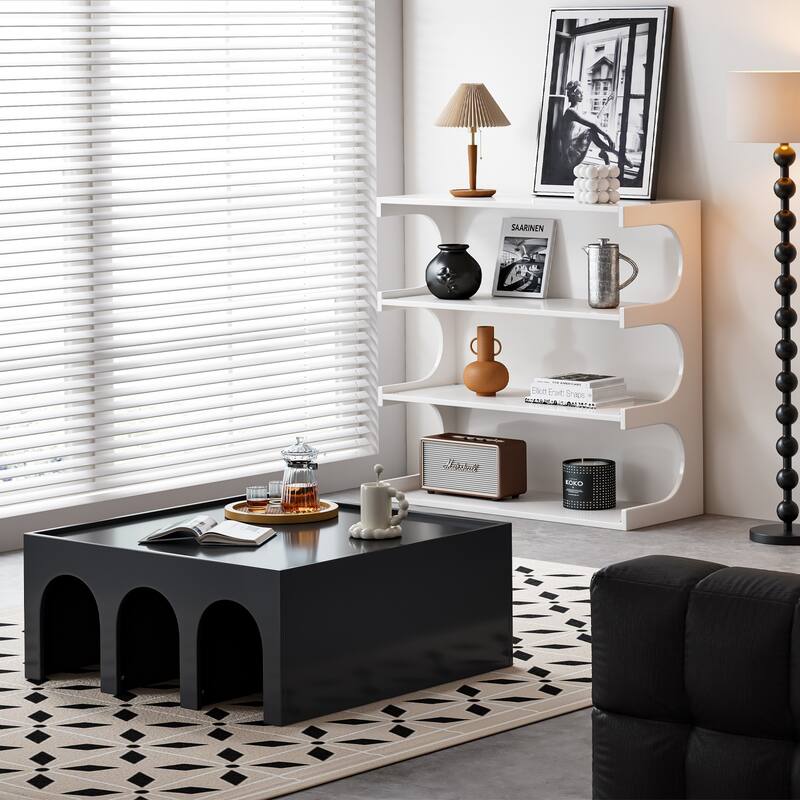 Multifunctional 4-Tier White Book Shelf & Coffee Table, Creative Furniture Floor Bookshelf, Minimalist Organizer Storage Shelves