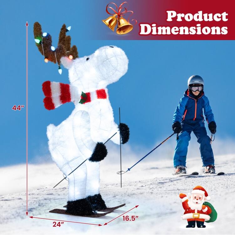 Multi-Color Fabric Metal Animated Christmas Reindeer with LED Lights and Skiing Arms - Multi Color - 24" x 16.5" x 44"