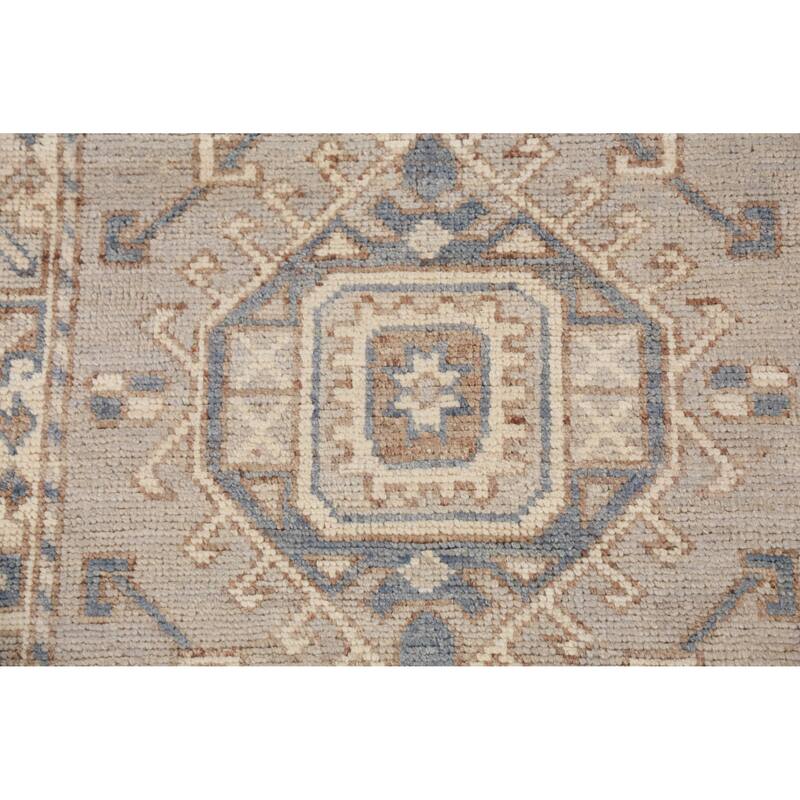 Hand Knotted Oriental 100% Wool Carpet Transitional Geometric Beige & Ivories Oushak Runner Rug - 11' 7'' X 3' 1''