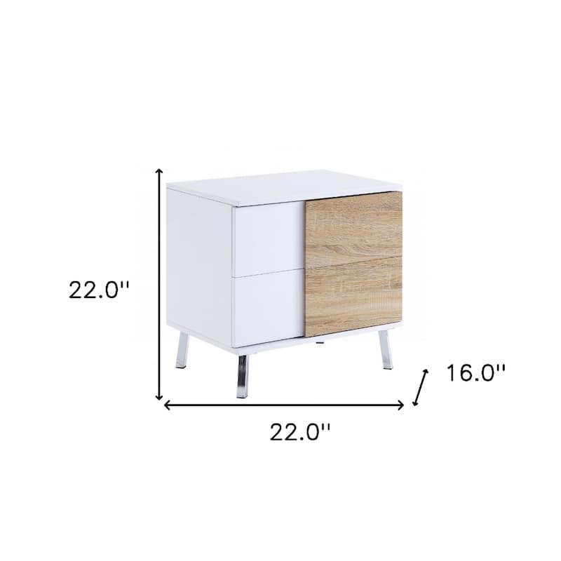 22" White Glossy Wood Rectangular Side End Table with 2 Drawers for Living Room or Bedroom - 22''L x 16''W x 22''H