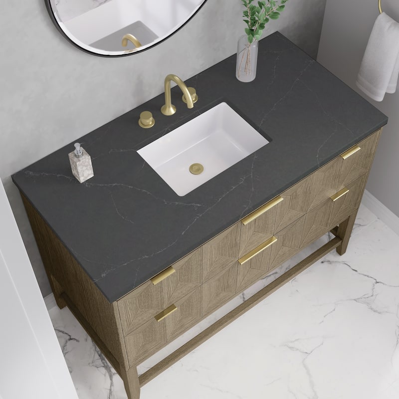 James Martin Vanities Emmeline 48" Single Vanity, Pebble Oak - Charcoal Soapstone