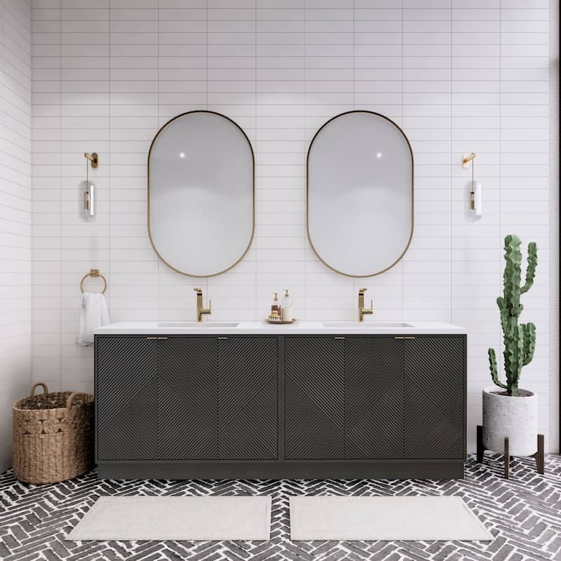 Milano 84" Freestanding Bathroom Vanity with Double White Sink - 83.46" x 19.49" x 35.46'' - Black