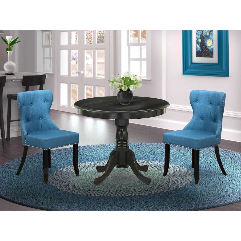 3-Piece Wirebrushed Black Solid Wood Top - Dining Room Set (Seats- 4)