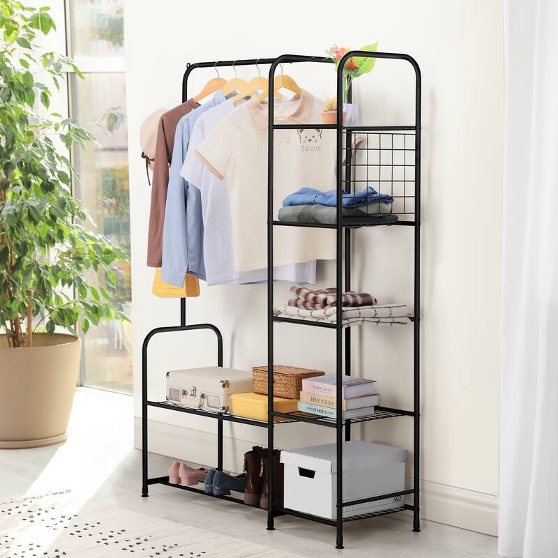 Metal Clothing Racks with Shoe Storage - Black - Big