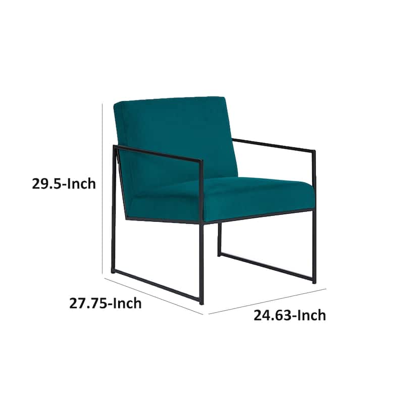Anisa Accent Chair, Teal Velvet Seat Cushions, Black Metal Frame