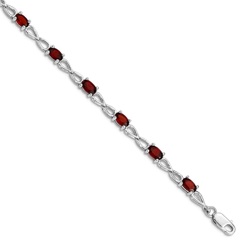 Curata 925 Sterling Silver 7" 3mm Amethyst, Citrine, Blue Topaz or Garnet Infinity Bracelet - Garnet - 7 Inch - White