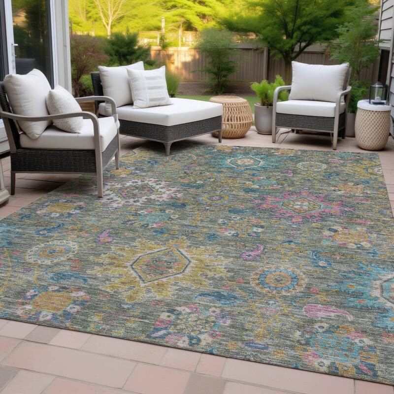 Machine Washable Indoor/Outdoor Boho Traditional Chantille Rug