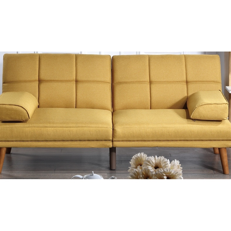 1pc Adjustable Tufted Mustard Sofa with Plywood and Solid Wood Legs for Living Room