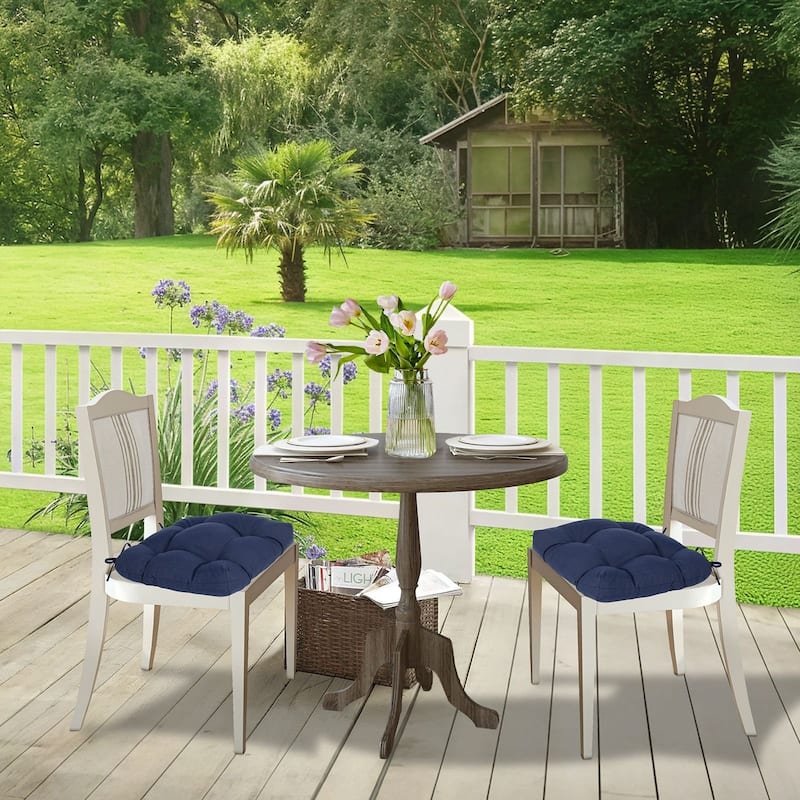 Aoodor 19x19x5 Inch Tufted Outdoor Chair Cushions, Water and Fade Resistant Polyester Dining Chair Pads with Ties, Set of 2