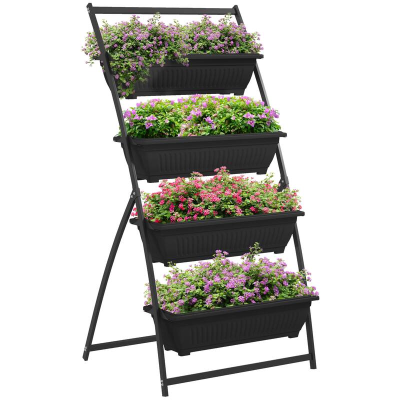 Outsunny Raised Garden Bed, 4 Tier Vertical Garden Planter Set for Indoor or Outdoor, 4 Outdoor Planter Boxes with Stand