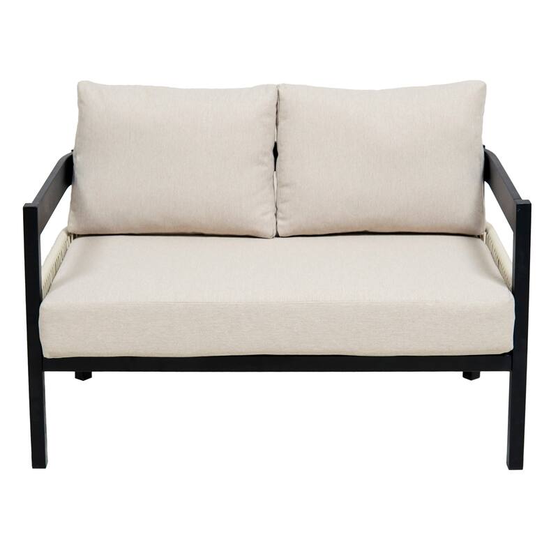 4 Pcs Outdoor Furniture Set, All-Weather Patio Conversation Set with Resistant Cushions, Sofa Chair and Coffee Table