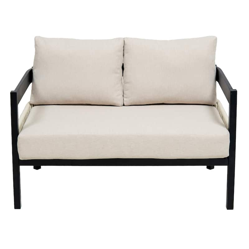 4-Piece Outdoor Iron Cnversation Sofa Set with Coffee Table, Rattan Decoration