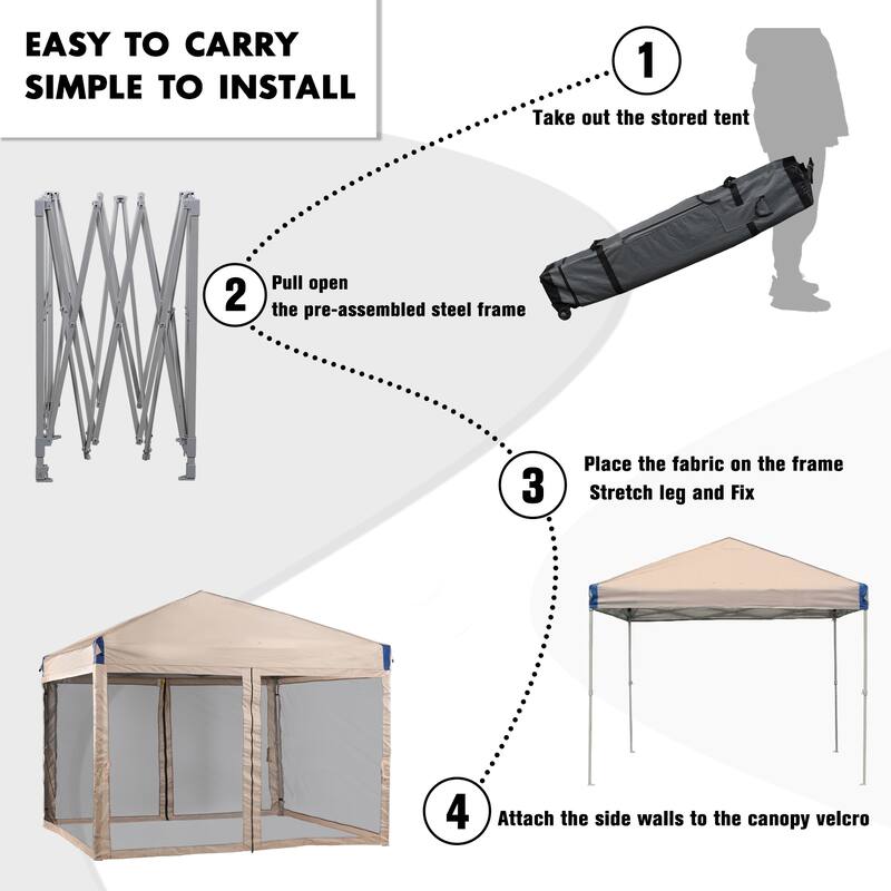 Aoodor 10 x 10 FT Pop Up Canopy Tent Portable Instant Shade Canopy with Netting for Camping, Party and Other Outdoor Events