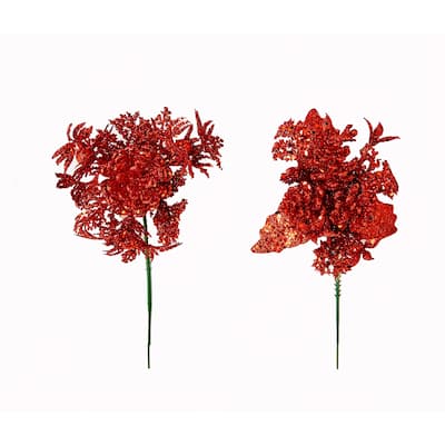 Glitter Xmas Pick, Red, Set of 12 - 8"