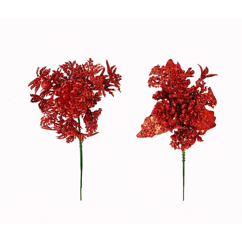 Glitter Xmas Pick, Red, Set of 12 - 8"