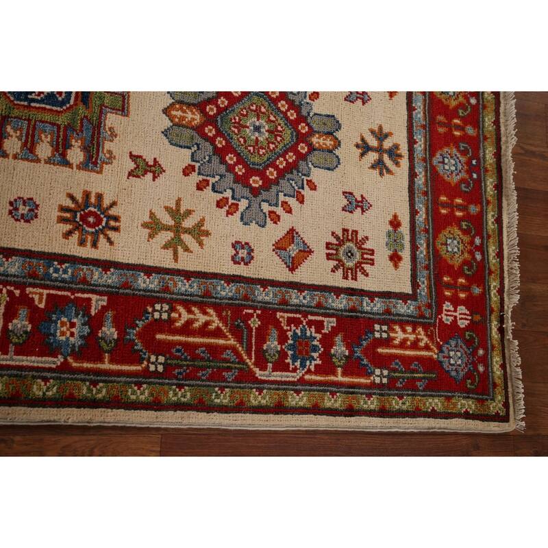 Geometric Beige Kazak Oriental Runner Rug Handmade Wool Carpet - 2'9" x 12'10"