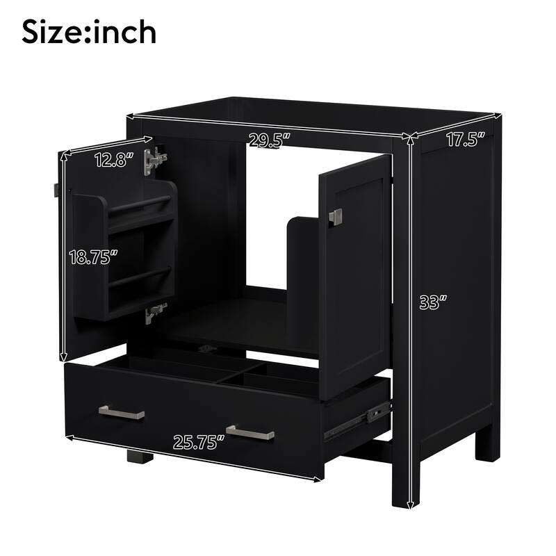 30 inch MDF Freestanding Bathroom Vanity without Top with Soft-Close Drawer